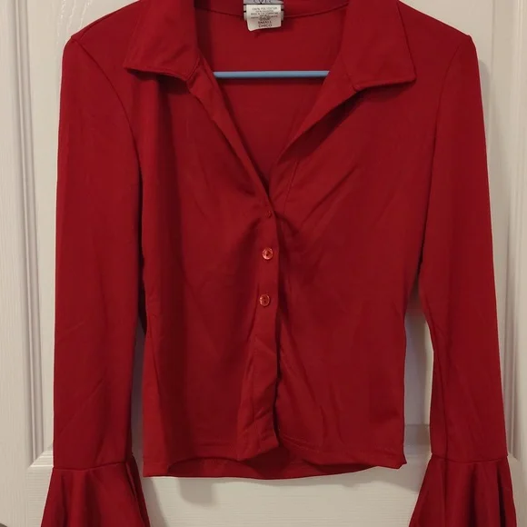 Size Small - Burgundy Blouse with Flared Sleeves - Picture 2 of 5